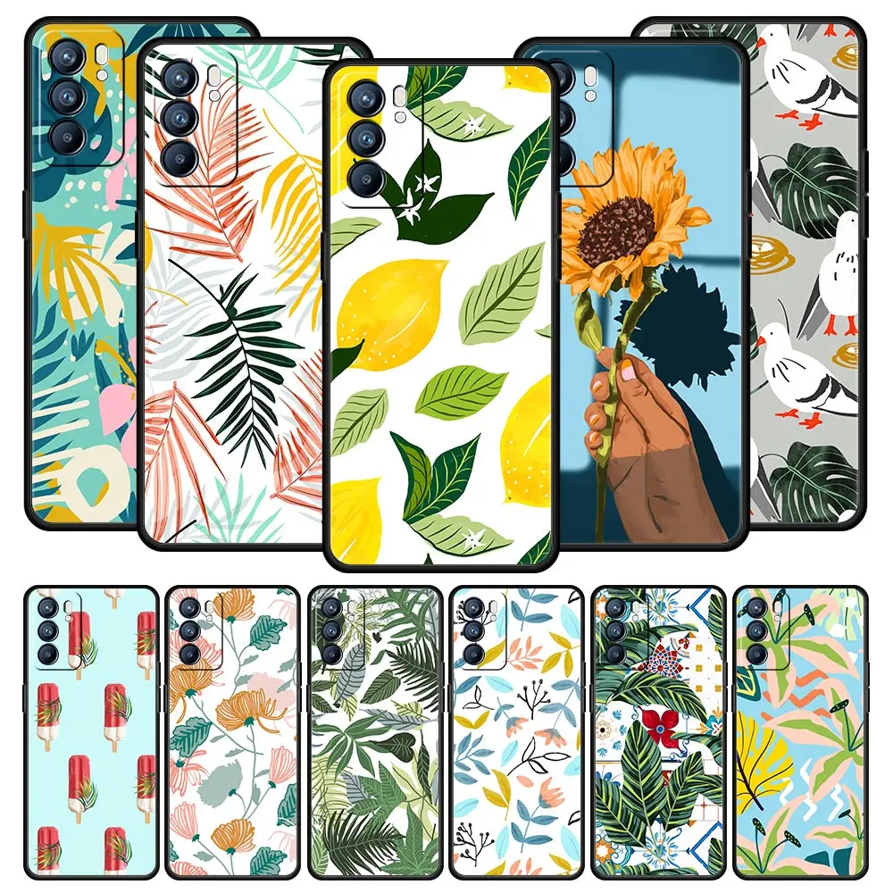 Fruit Print Plants Flowers Art Case For OPPO A54 A53 A52 A16 A15 A74 A9 2020 A76 A95 A12 Reno7 Reno6 Find X5 Pro 5G Phone Cover