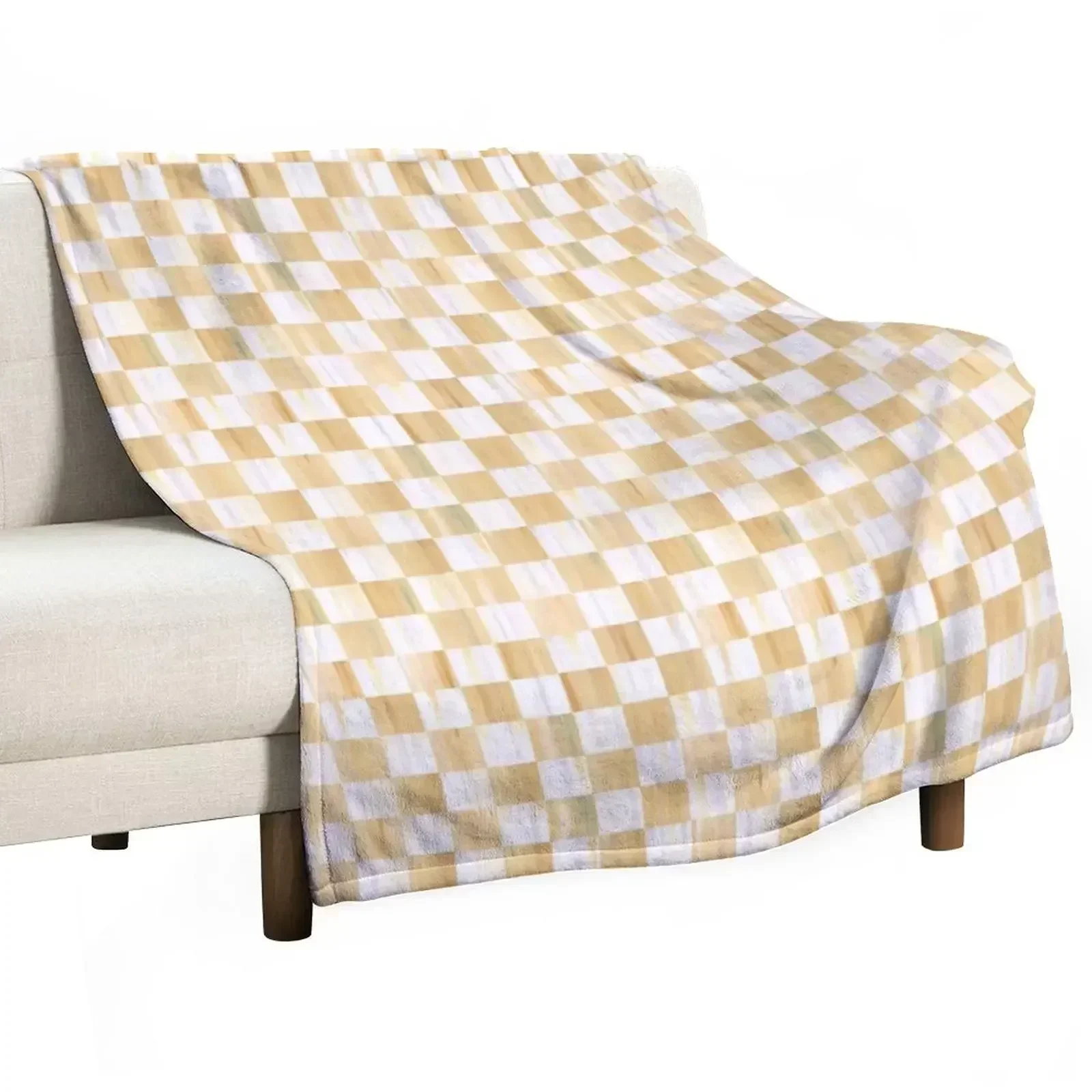 Cream Parchment Check Throw Blanket for sofa Warm Camping Quilt Blankets