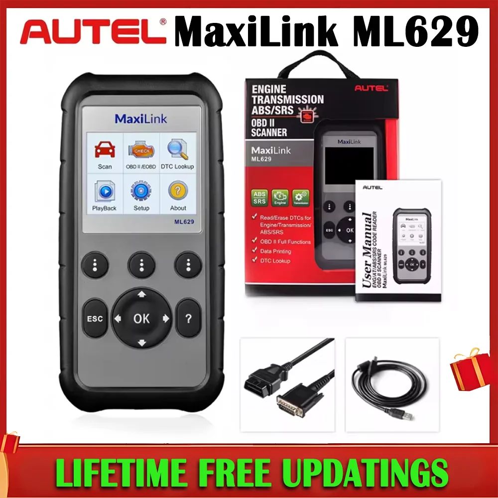 Autel ML629 OBD2 Scanner Professional Automotive Diagnostic Tool Engine Transmission ABS SRS DTC Lookup Auto VIN Live Data Test