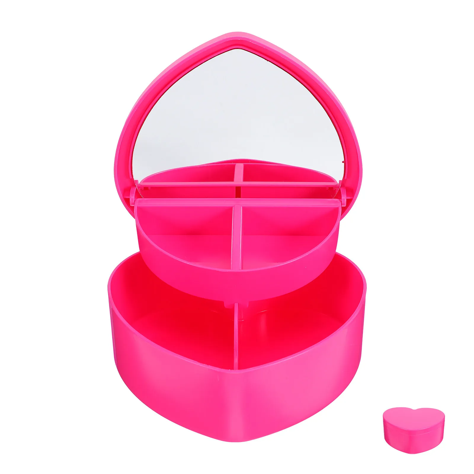 

Шкатулка для украшений в форме сердца для девочек, двухслойное зеркало для макияжа, портативный дорожный органайзер для хранения серег и браслетов