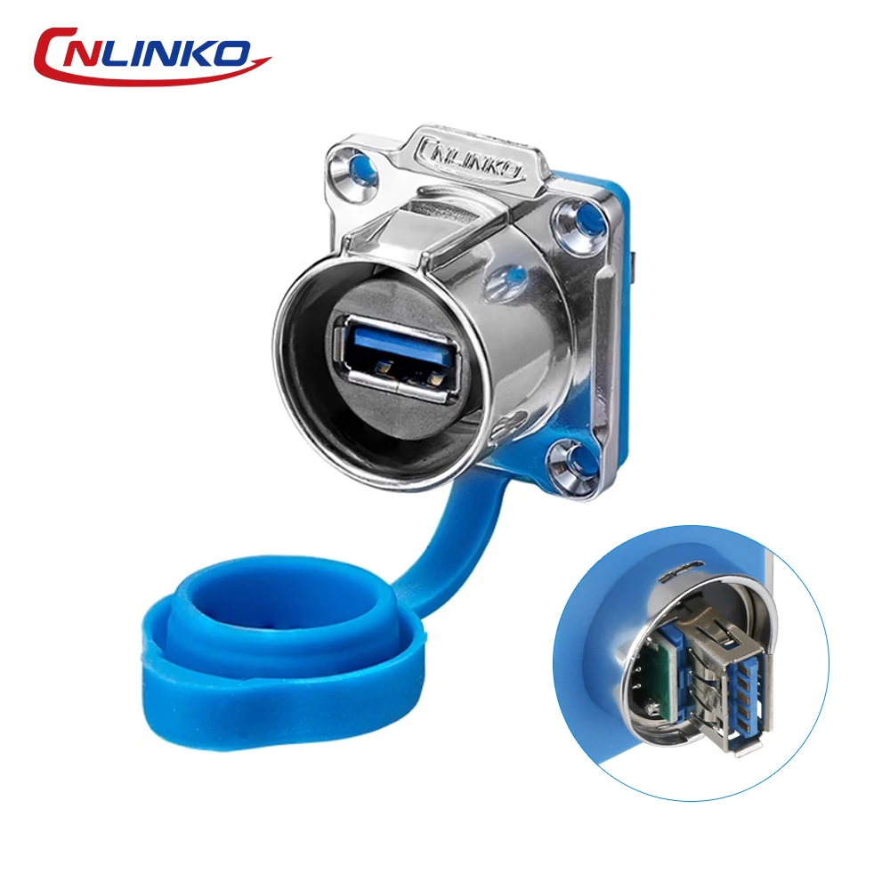 CNLINKO M24 Waterproof IP68 USB 2.0/3.0 Female Panel Mount Socket Fast Charge Metal Connector for Automotive, Marine & Outdoor