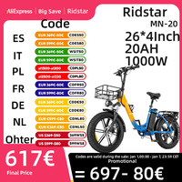 Ridstar MN20 Electric Bike 1000W 48V20AH Battery Electric Bicycle Max Speed 50KM/H Adult 20*4-inch Fat Tire Off-road Snow E Bike