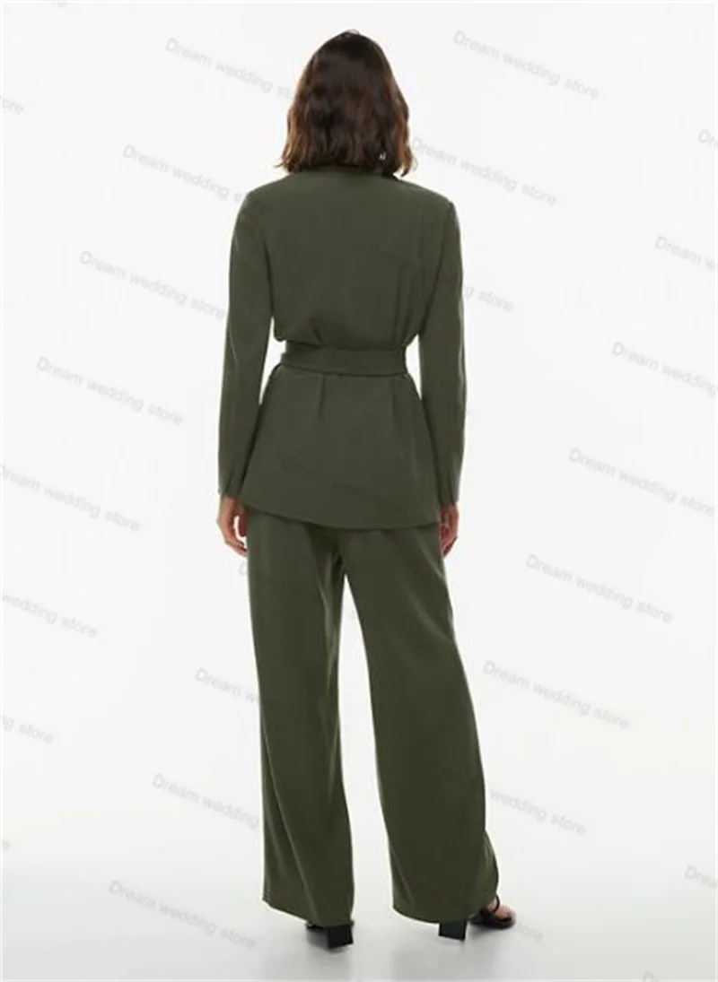 Traje verde oscuro para mujer, conjunto de 2 piezas, Blazer con cinturón y pantalones, esmoquin de boda, chaqueta de talla Sastre, abrigo para oficina y graduación