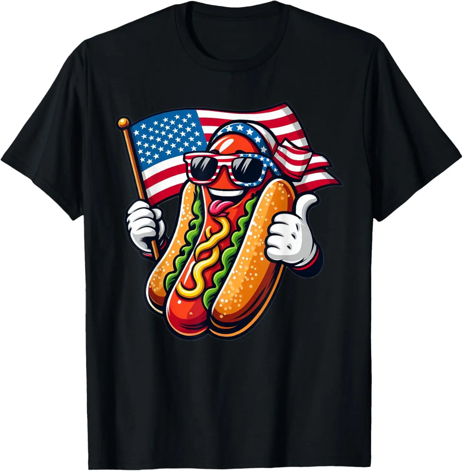 

4th of July Hotdog Funny Fourth of July Patriotic USA Flag T-Shirt