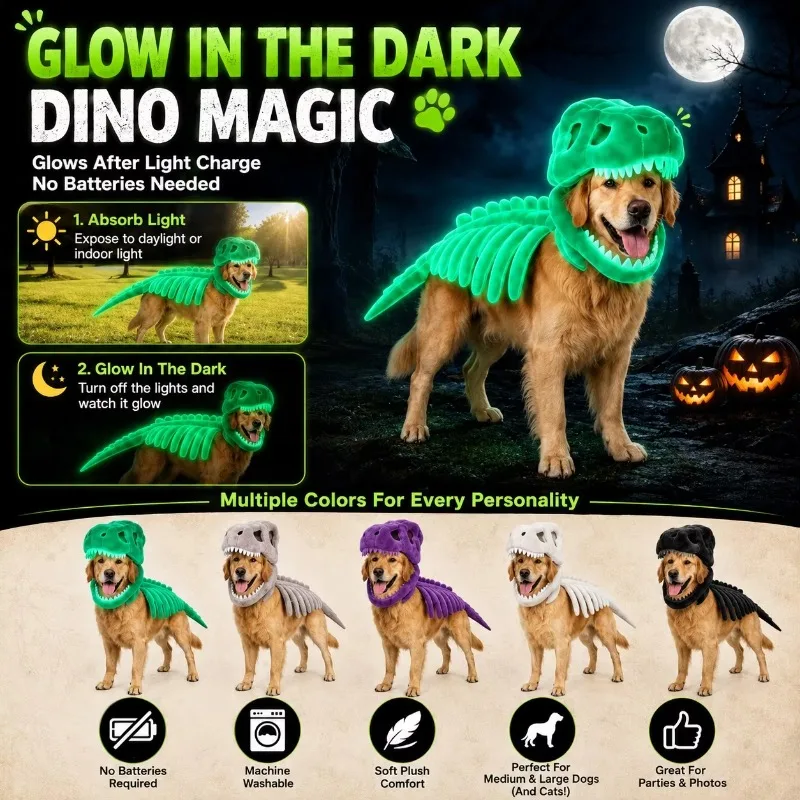 Dinosaur Skeleton Pet Costume for Dogs Cats Halloween Cosplay Outfit Funny Pet Clothes Party Dress Up Costume Puppy view 3