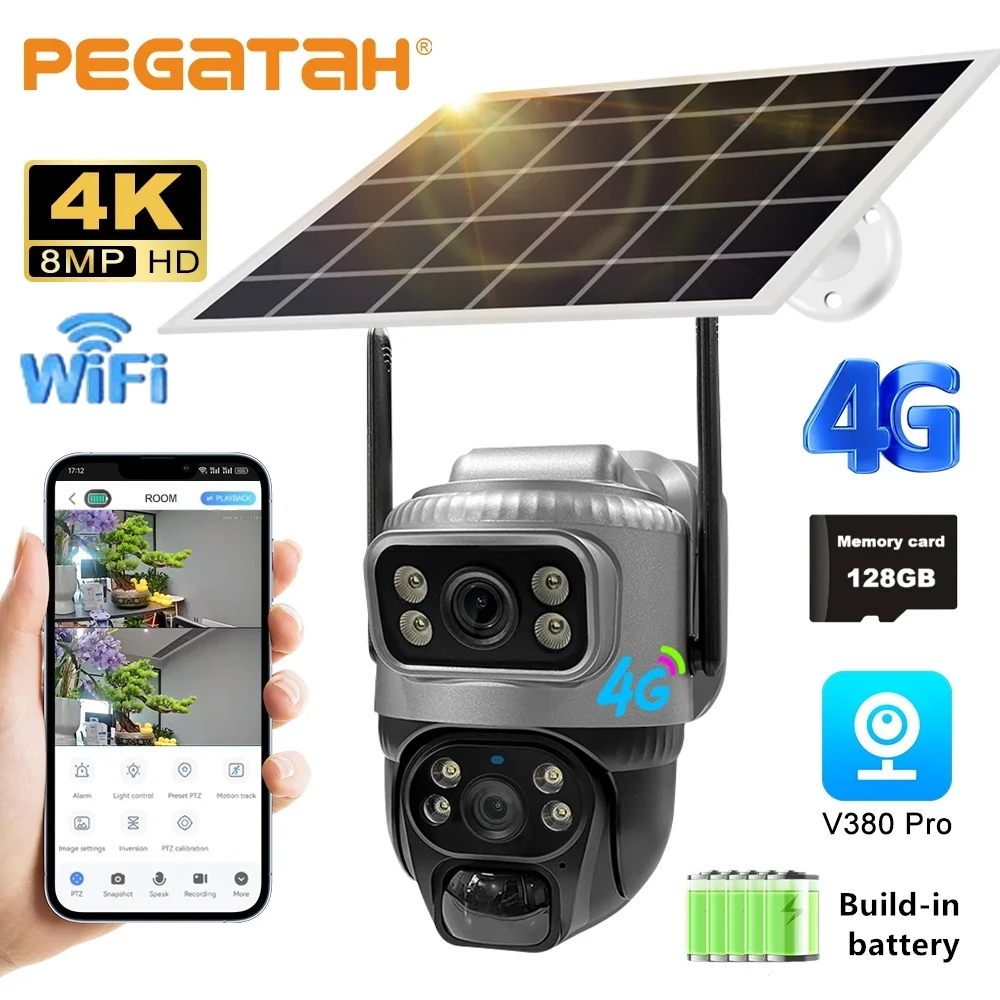 

8MP 4K Camera Solar 4G SIM Card PIR Human Detection Night Vision Camera Seguranca WIFI Waterproof Outdoor Auto Tracking CCTV Cam