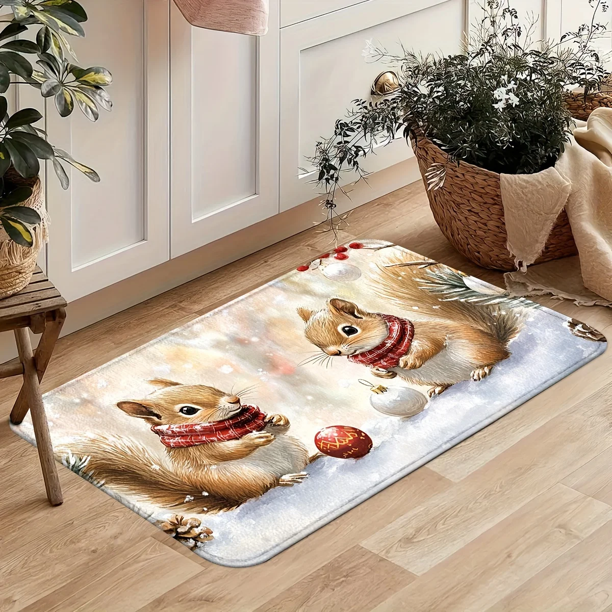 VIKAMA Christmas Atmosphere Decorative Bells Rug Bedroom, Living Room, Entrance Door Mat Soft and Comfortable Rug Home Decor
