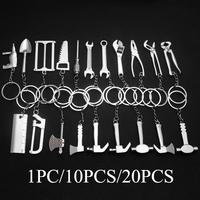 1PC/10PCS/20PCS Small Construction Tools Keychain Multi-Design Metal Keyrings with Adjustable Wrench Spanner DIY Mini Gifts