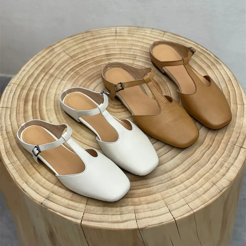 

Slippers Mueller shoes Retro And Nostalgic Style Flat Bottomed Summer Women's Shoes All Made Of Genuine Leather Sandals