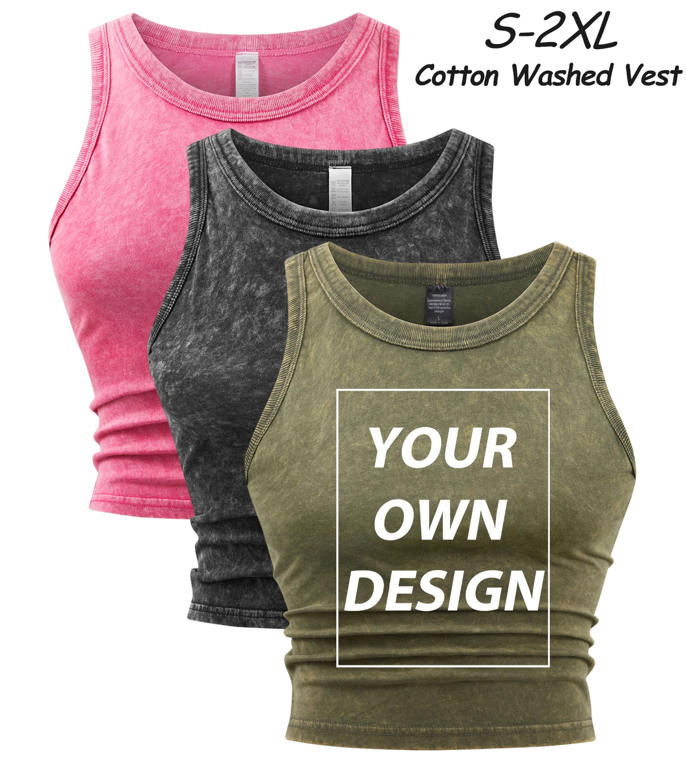 Personalized Customized Cotton Singlet Female Retro Washed Crop Top Slim Tight Korean Camisole Y2K Soft Street Sleeveless Vest