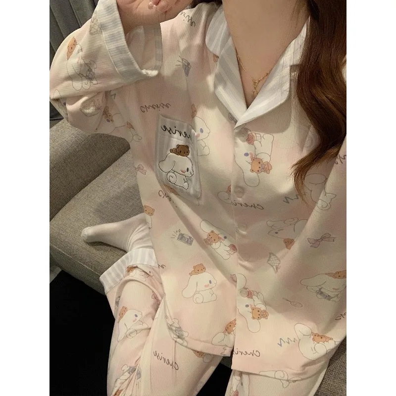 

Модные милые пижамы с героями мультфильмов Cinnamoroll для девочек, зимние немецкие бархатные штаны с длинными рукавами, теплая осенне-зимняя домашняя одежда