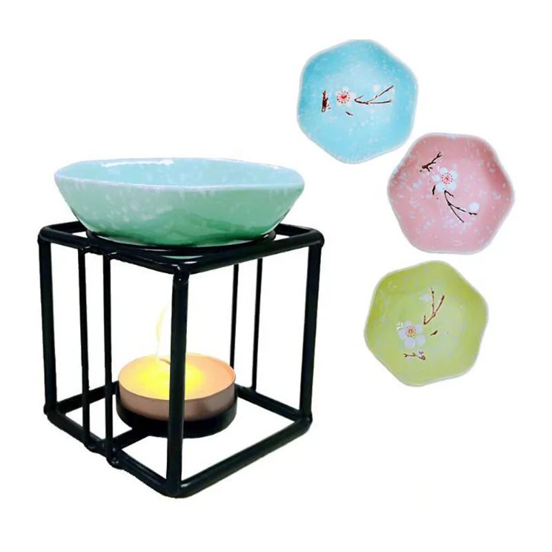 Square Iron Rack Plum Blossom Bowl Aroma Burner Essential Oil Furnance Oil Lamp Indoor Fragrance Product Home Decor