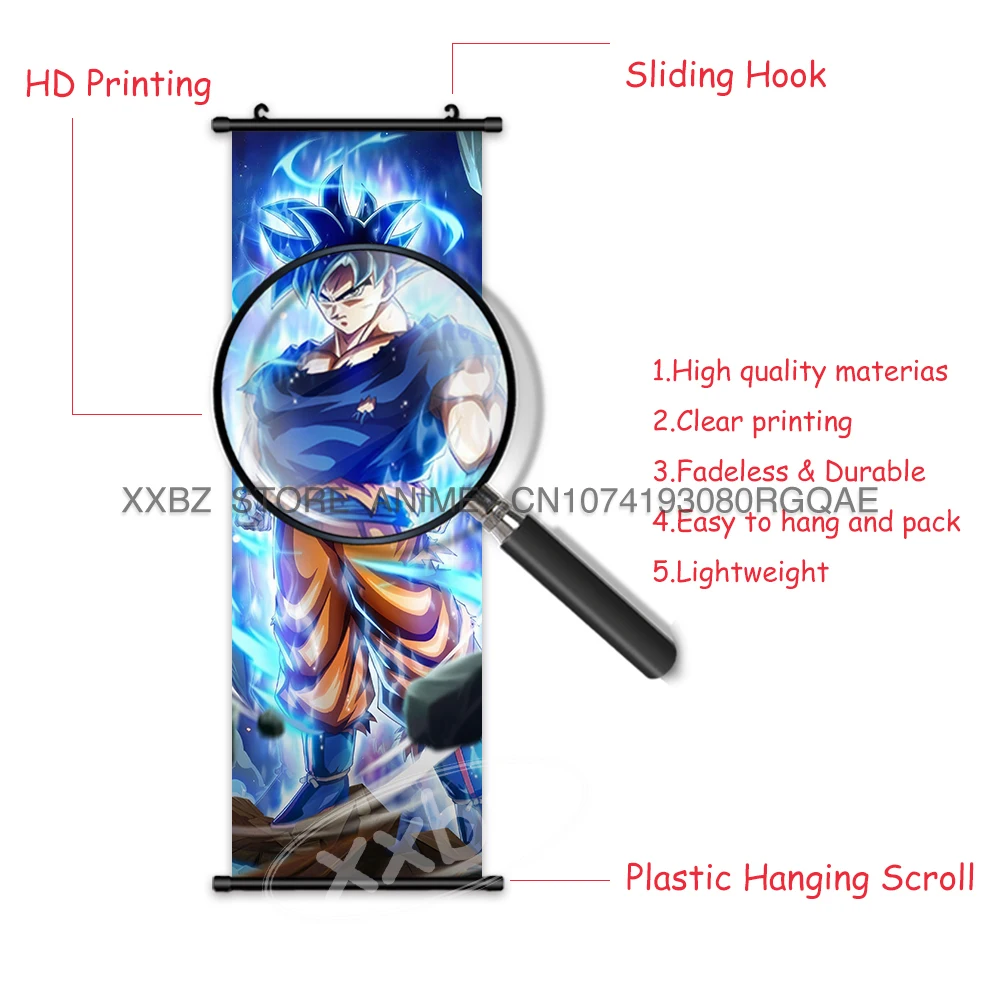 Dragon Ball Scrolls Picture Wall Art Goku Saiyan  Hanging Painting Canvas Anime Poster Hot Blooded Home Decor Kawaii Kids Room