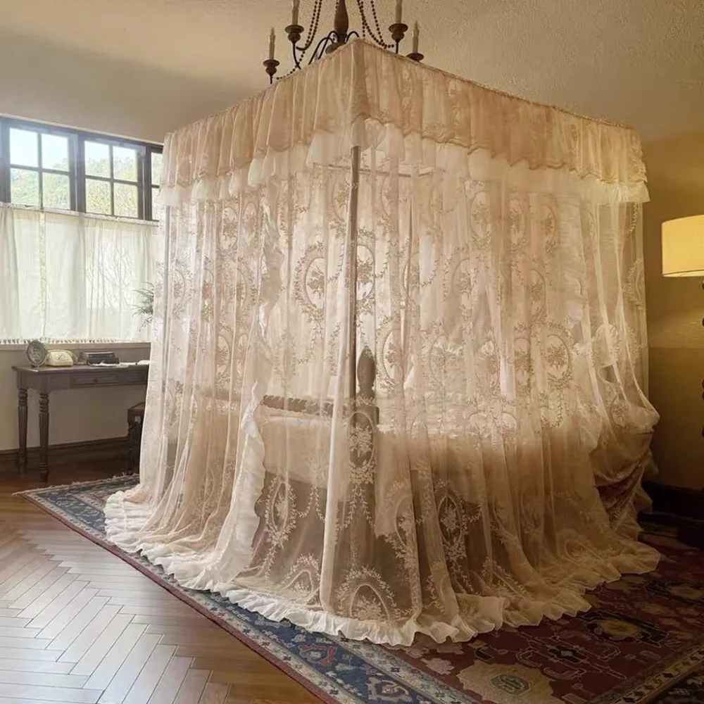 Elegant Lace Princess Mosquito Net Bed Canopy for Adults Kids Room Decor (Jade-13, King)