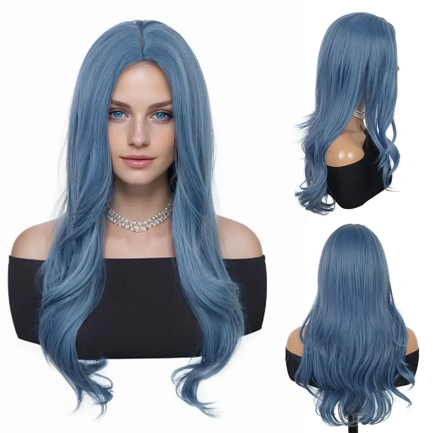 Synthetic Blue Costume Wigs for Women Girls Kids Halloween Wigs Long Hair Curly Wavy Descend Cosplay Anime Movie Musicals Wig