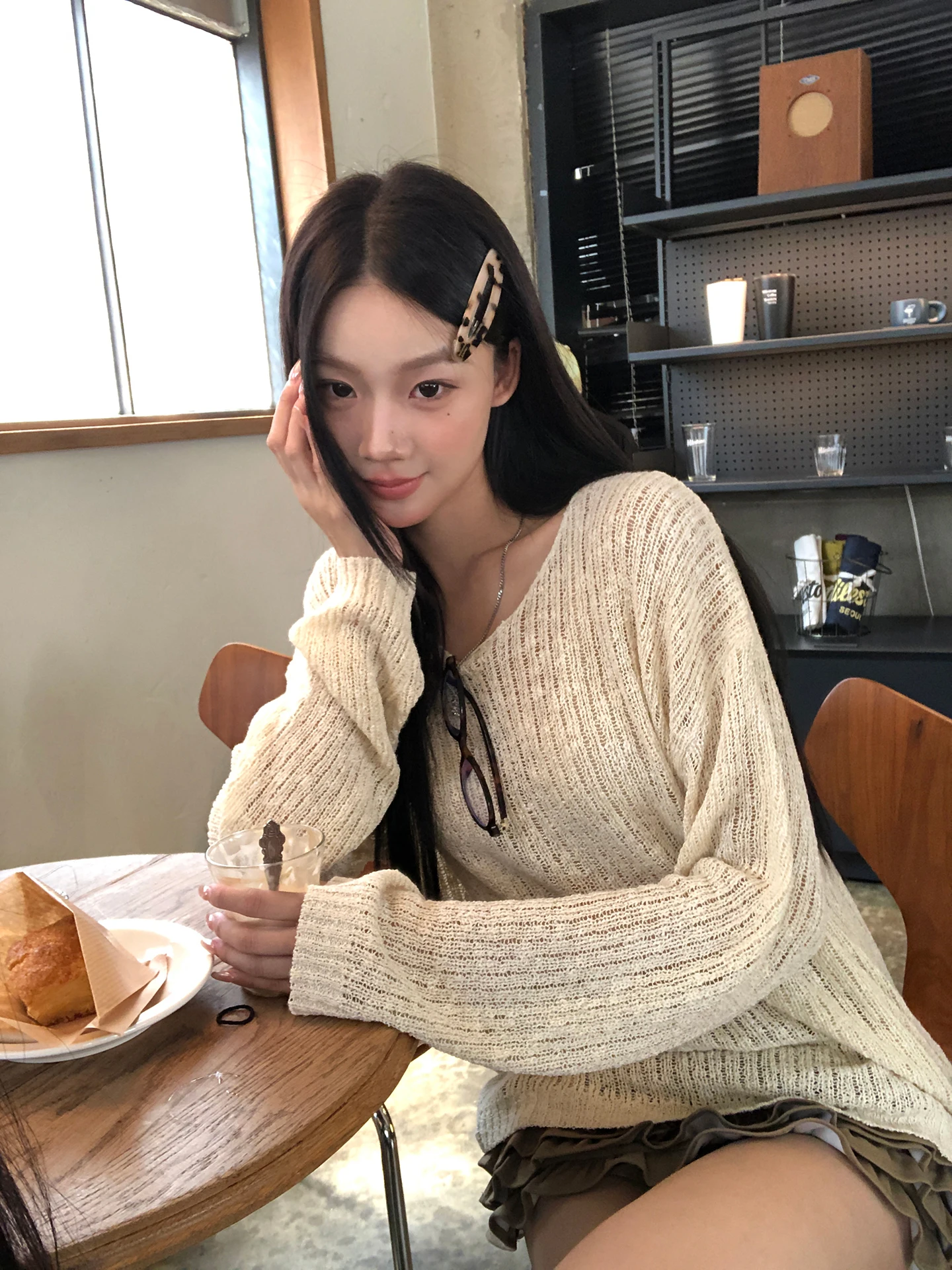 

Red Celebri Knitted Hollow out Oversized Crew Ne Long Sve Women's Outerwear Korean Sle Early Autumn Faion Top