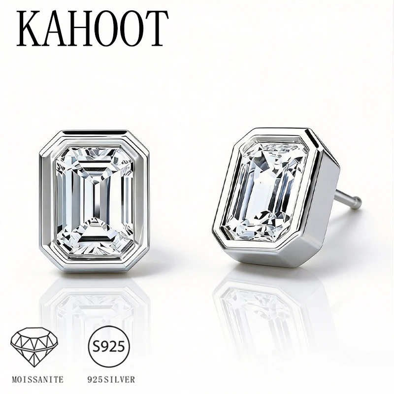 925 Silber 1 Karat * 2 Smaragdschliff Moissanit Retro Klassische Hochwertige Herren- und Damenschmuck-Ohrringe