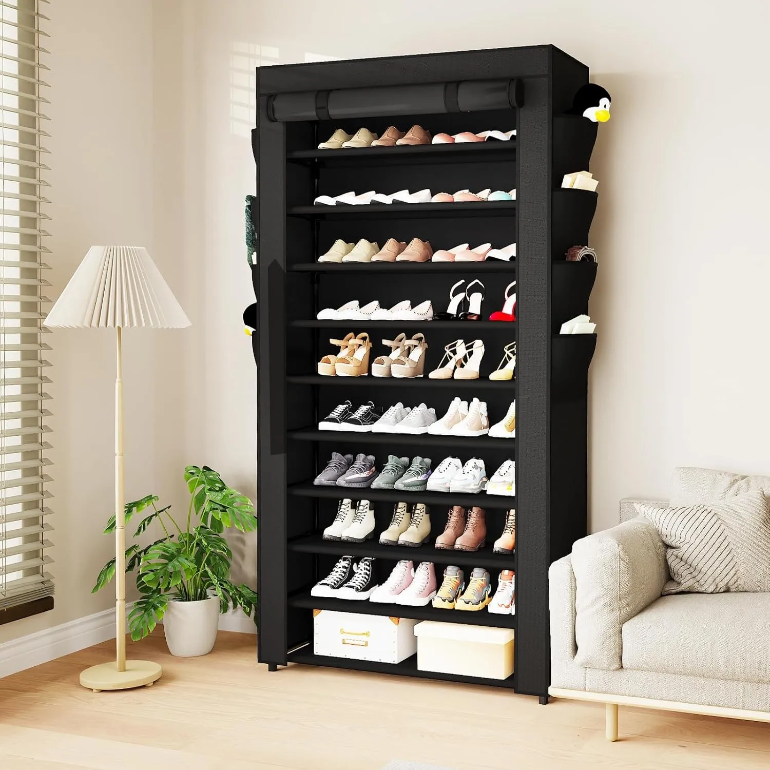 

Mavivegue Shoe Rack with Cover 10Tier Tall Shoe Storage for 50-55 Pairs of Shoes