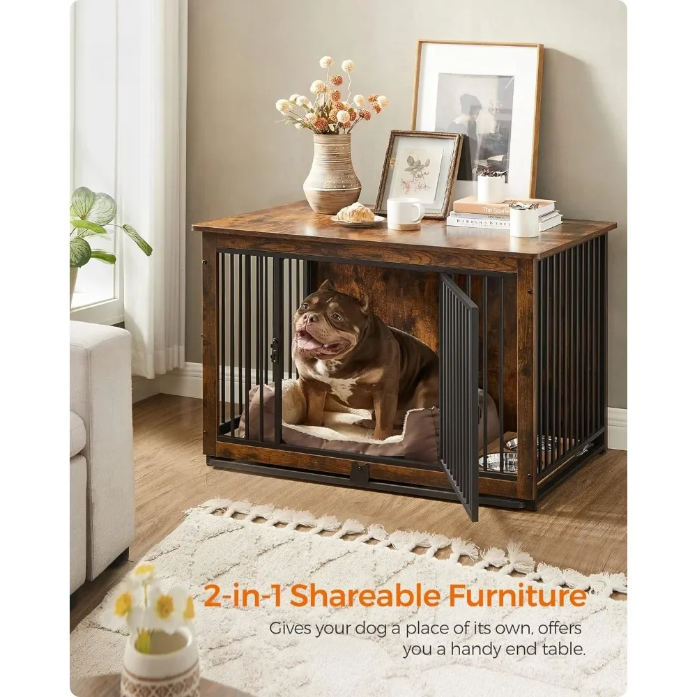 

Dog Crate Furniture, 38 Inches Kennel for With Removable Tray, Heavy-Duty Cage End Table, Double Doors House Anti-rust