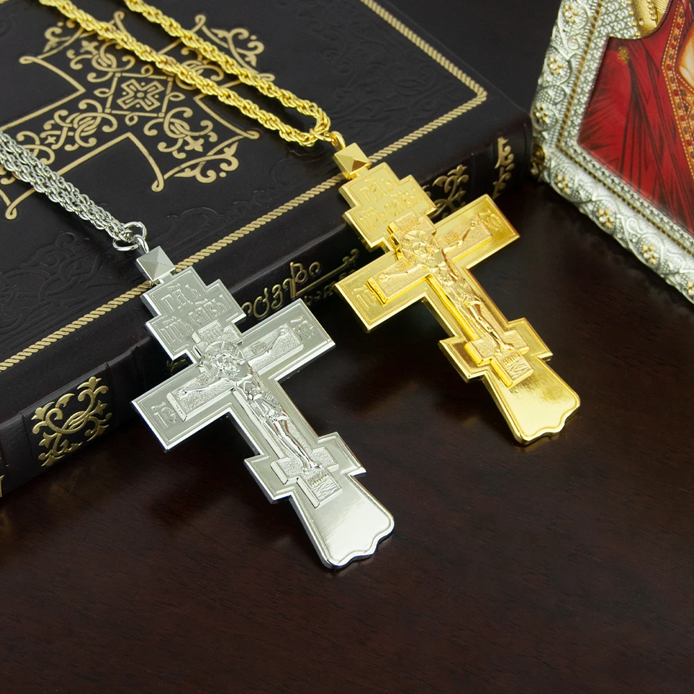 Colgante de cruz de Jesús ortodoxo, colgante de pecho de Pastor de Iglesia, suministros de Ritual religioso, collar de Cruz de oración de aleación