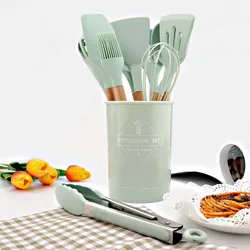 1Pcs Mint Green Silicone Cooking Utensils Set Non-Stick Spatula Shovel Wooden Handle Cooking Tools Set Kitchen Tool Accessories