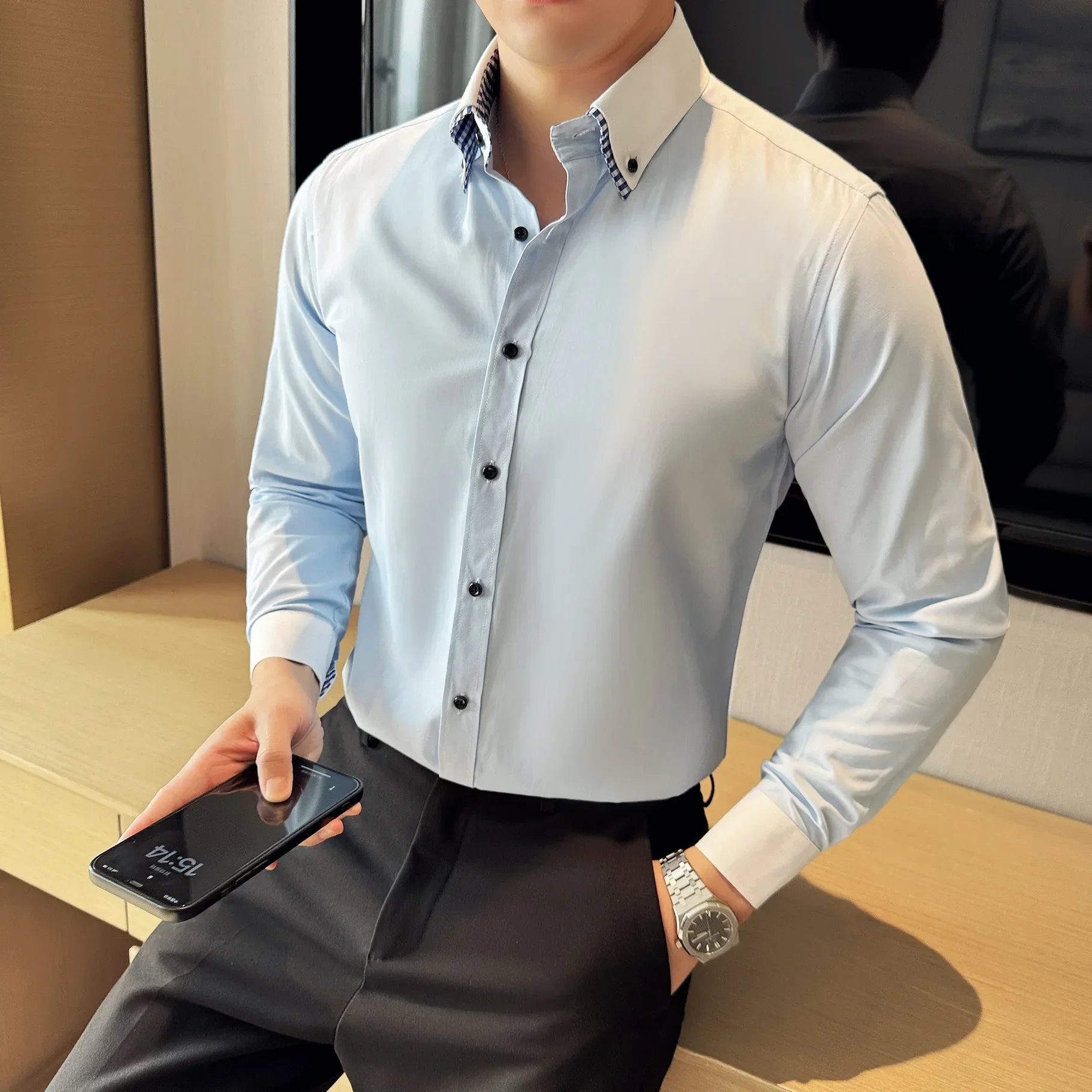 H317  collar handsome shirt trendy groomsman dress