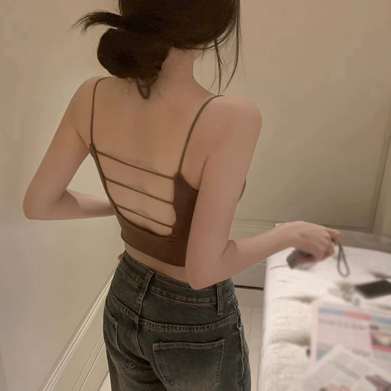 Women's Crop Top Irregular Hollow out Backless Sleeveless Inner Cloth Tank Top Slim Sexy Hot Girl Solid Color Spring Summer