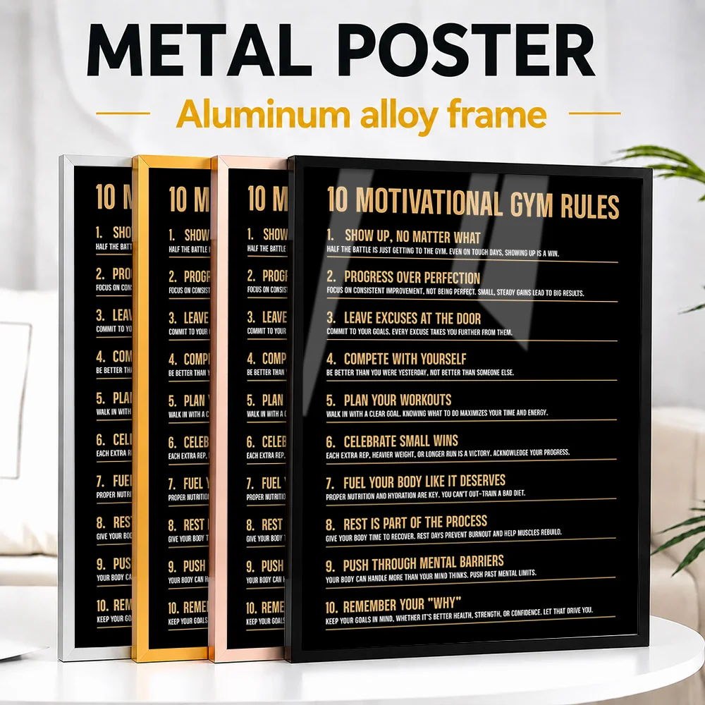 Gym Motivation Rules Framed Metal Print Customized Photo Bold Typography Style Wall Art For Workout Studio Unique Trainer Gift