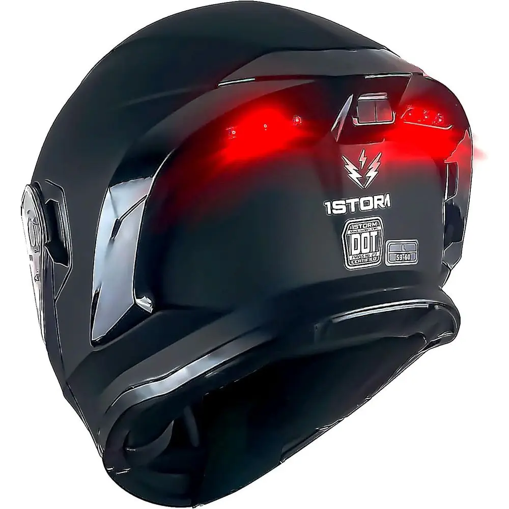 

Matt Black Dual Visor Motorcycle Helmet with Rechargeable LED Tail Light and Sun Shield: LED-X90