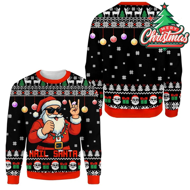 Lovers Matching Xmas Sweatshirt  Festive Cartoon Figure Graphic Snowflake Pattern Ugly Christmas Crewneck Pullover For Couple