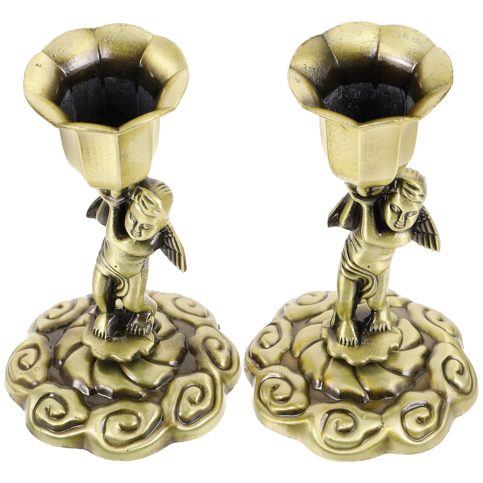 

2Pcs European Style Vintage Holder Retro Bronze Candlestick Decorative Tabletop Party Festival Lighting