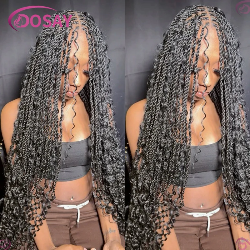 Synthetic Boho Twist Braided Wigs For Black Women Curly Wigs Knotless Box Braid Wig Lace Front Cheap Wigs Black Braids Hair Wig