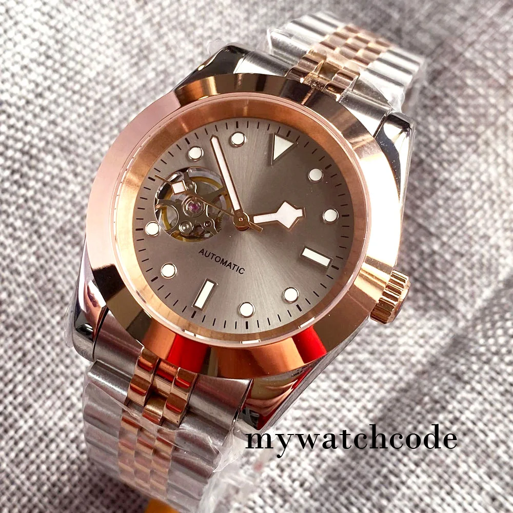 

NH38A 36mm/39mm Automatic Men's Watch Sunburst Dial Sapphire Glass Snowflake Hands Rose Gold Polished Bezel Jubilee Band