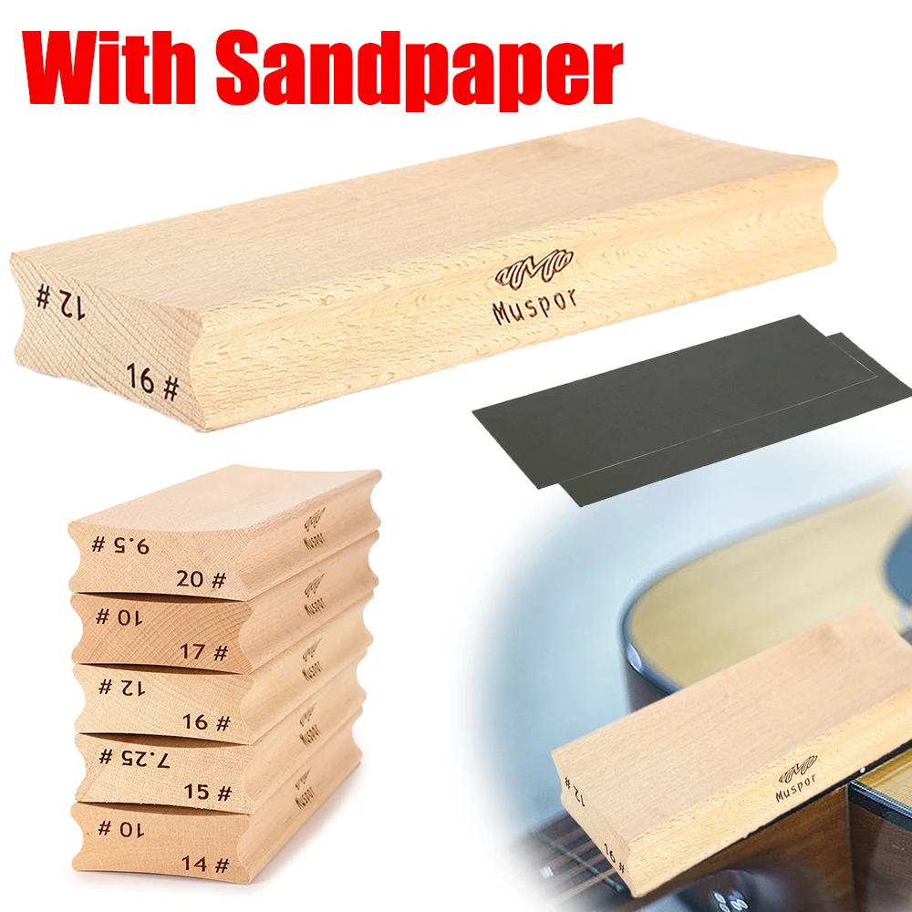 Wooden Radius Sanding Block Guitar Bass Fret Leveling Fingerboard Luthier Radius Sanding Block With Sandpaper Leveling Tool