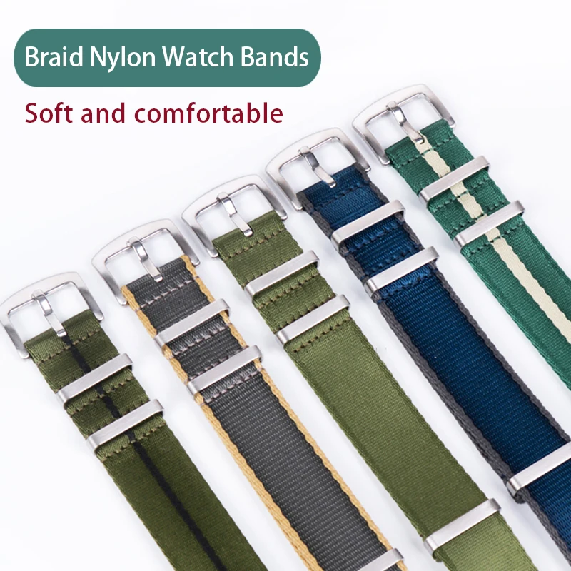 High Quality Ribbed Nylon Strap 20mm 22mm Watchband Braid Fabric Nylon Ribbed Watch Bands ​Accessorie For Traditional Watch