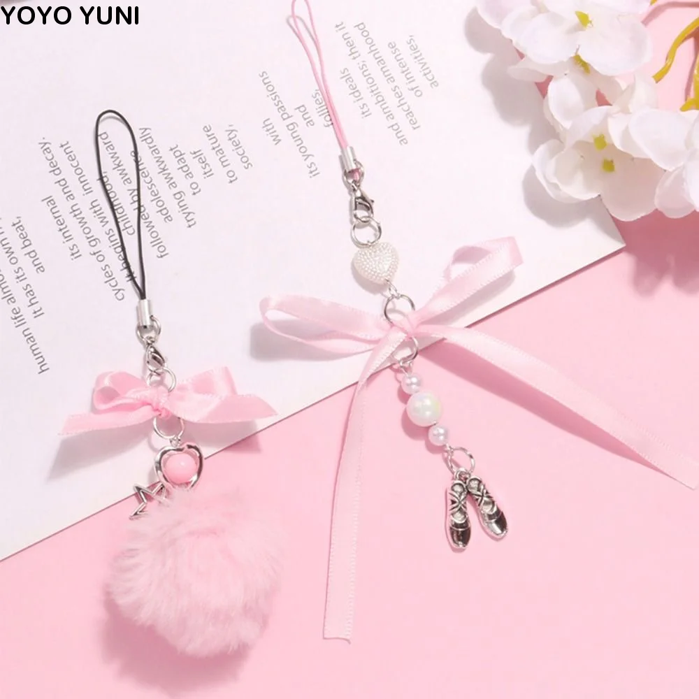 

Y2K Pink Y2K Phone Chain Sweet Bowknot Mobile Phone Lanyard Ribbon Ballet Shoes Phone Case Pendant Card Pendant