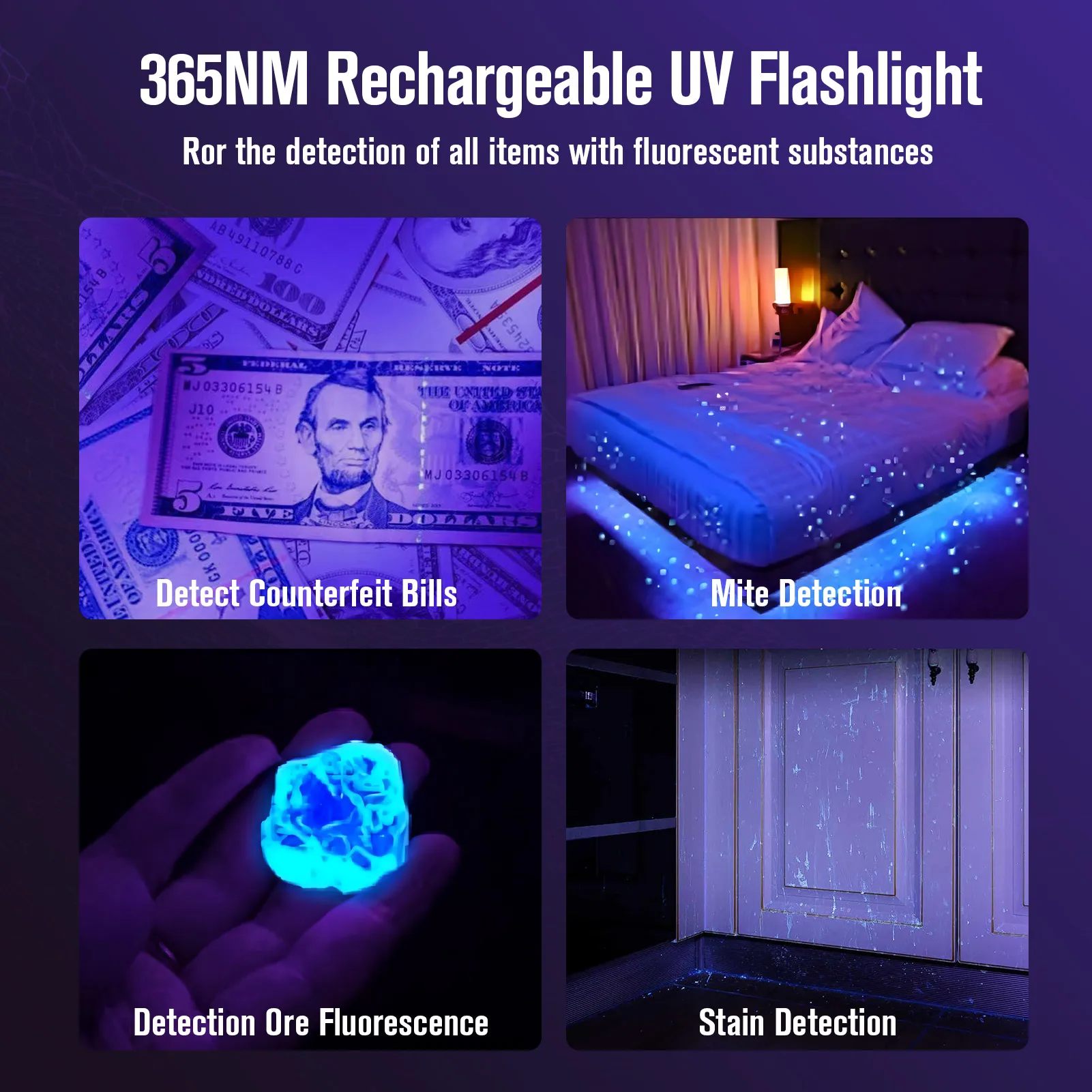 SUPERFIRE S11-H UV Flashlight 365/395nm Portable Mini Ultraviolet Torch Violet Light Pet Urine Scorpion UV Lamp Detector Tools