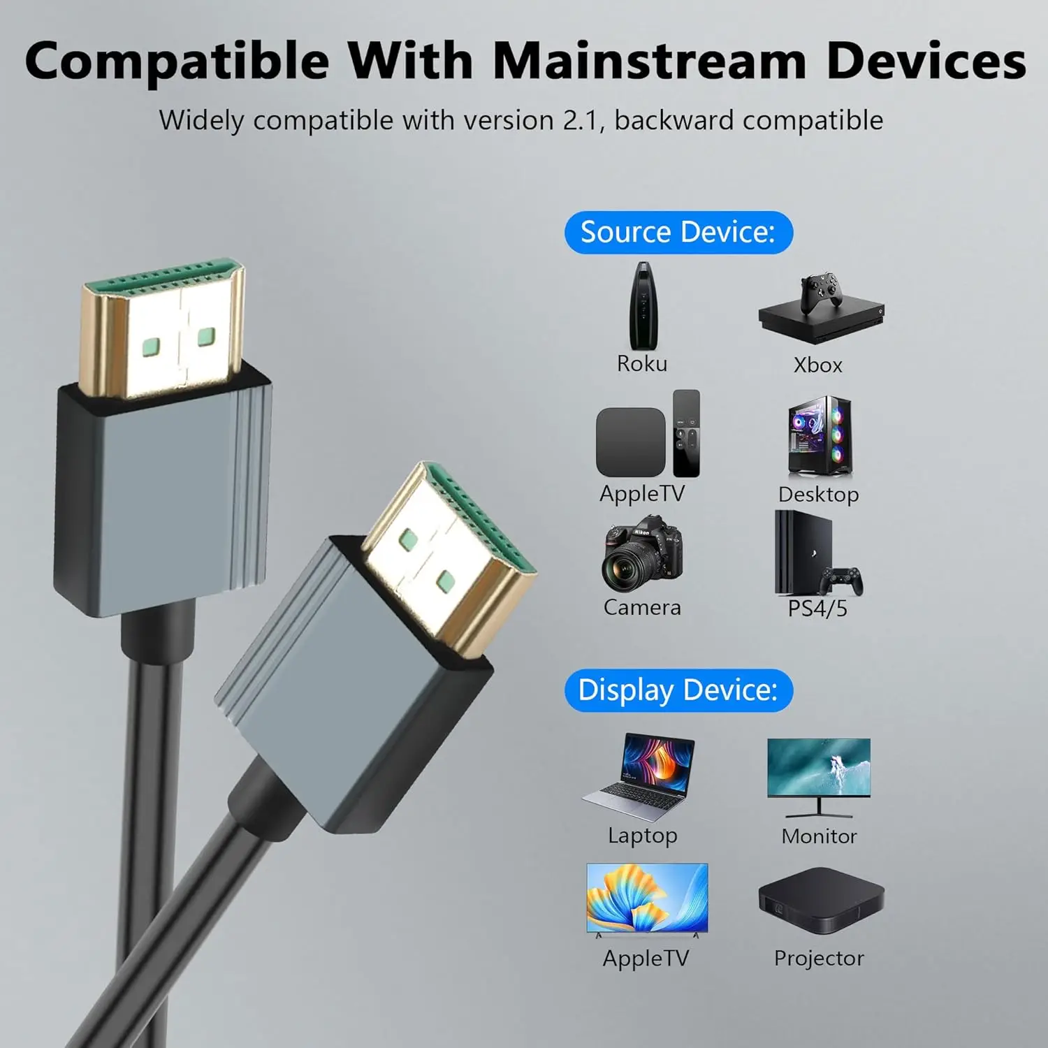 8K 60Hz HDMI 코일 케이블, 울트라 HD 고속 HDMI to HDMI 코일 케이블 2.1, 3D 및 다이나믹 HDR 지원, 최대 48Gbps, 호환 가능