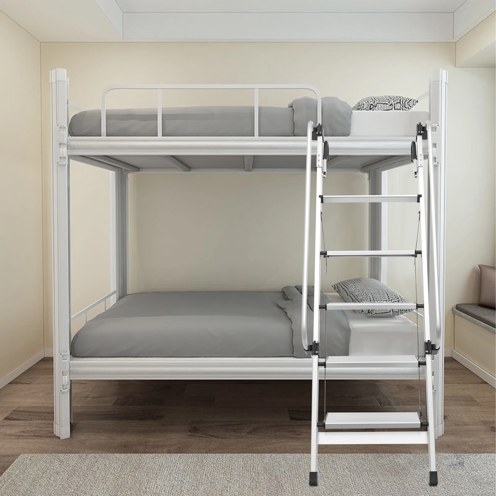 

5-Step Bunk Bed Ladder, Aluminum Alloy Loft Ladder with Handrails, 330 lbs Load Capacity, Adjustable for 49-55 Inch Bed Height