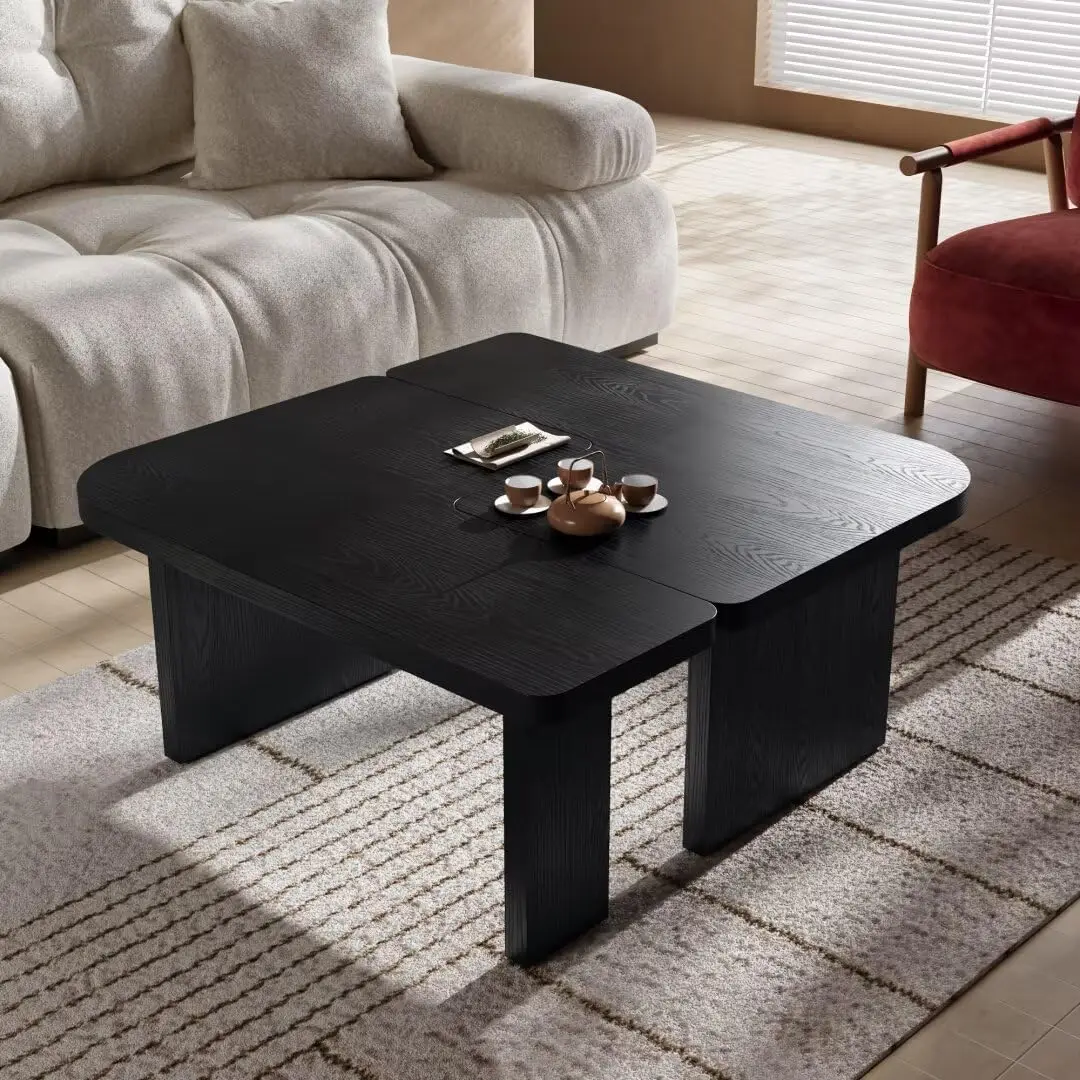 54"" Modern Minimalist Thick High-Strength Mdf Coffee Table, Combined Tea Table For Living Room, Office, Den, No Assembly, Dark