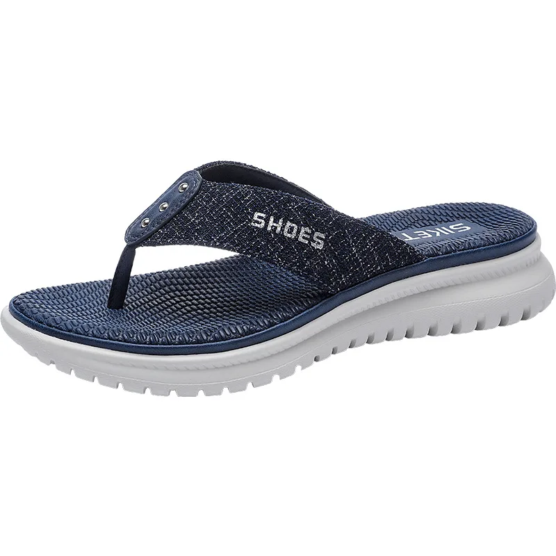 

2026 Summer New European American Women Flip Flops, Minimalist Sporty Wedge Heel Casual Plus Size Beach Slippers