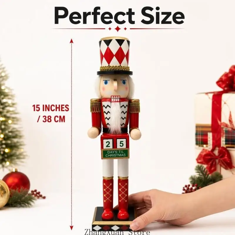 Weihnachts-Adventskalender aus Holz, freistehende Spielkarten-Soldat-Figur, Dekoration für saisonale Arrangements – Detail 6