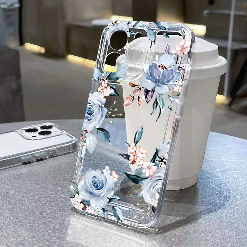 Phone Case For Xiaomi Redmi 14c 13 4G 13c 12c Note 12 11 13 Pro Plus 5G 12s 11s 10s 10 Pro 4G Clear TPU Flower Pattern Cover