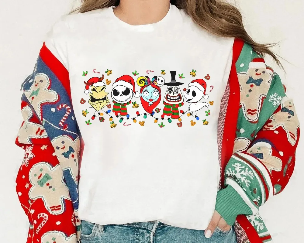 Disney el pesadilla antes de Navidad retrato luces de Navidad camisa Jack Sally Oogie Boogie Lock Shock Barrel