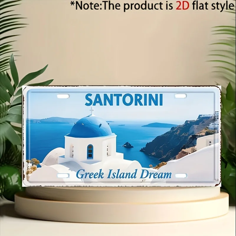 AL Santorini Greek Island License Plate Sign - Vintage Durable Metal Plaque Wall Decor, Home Office Bar Man Cave Wall Art