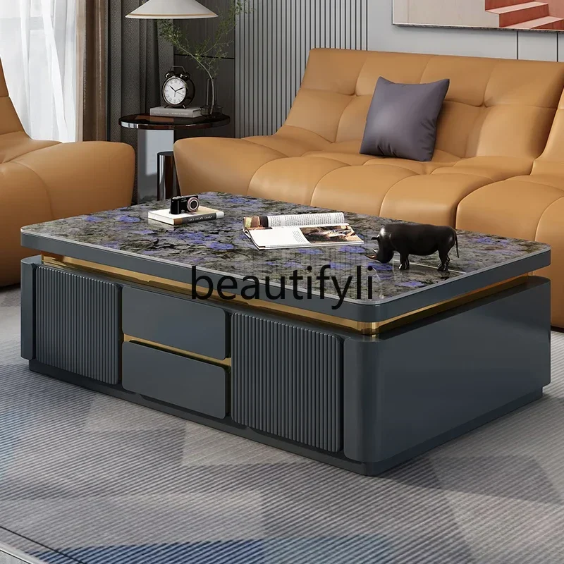 A32 Solid Wood Blue Jadeite Rock Plate Coffee Table Light Luxury Sense Small Apartment Home Living Room High-Grade