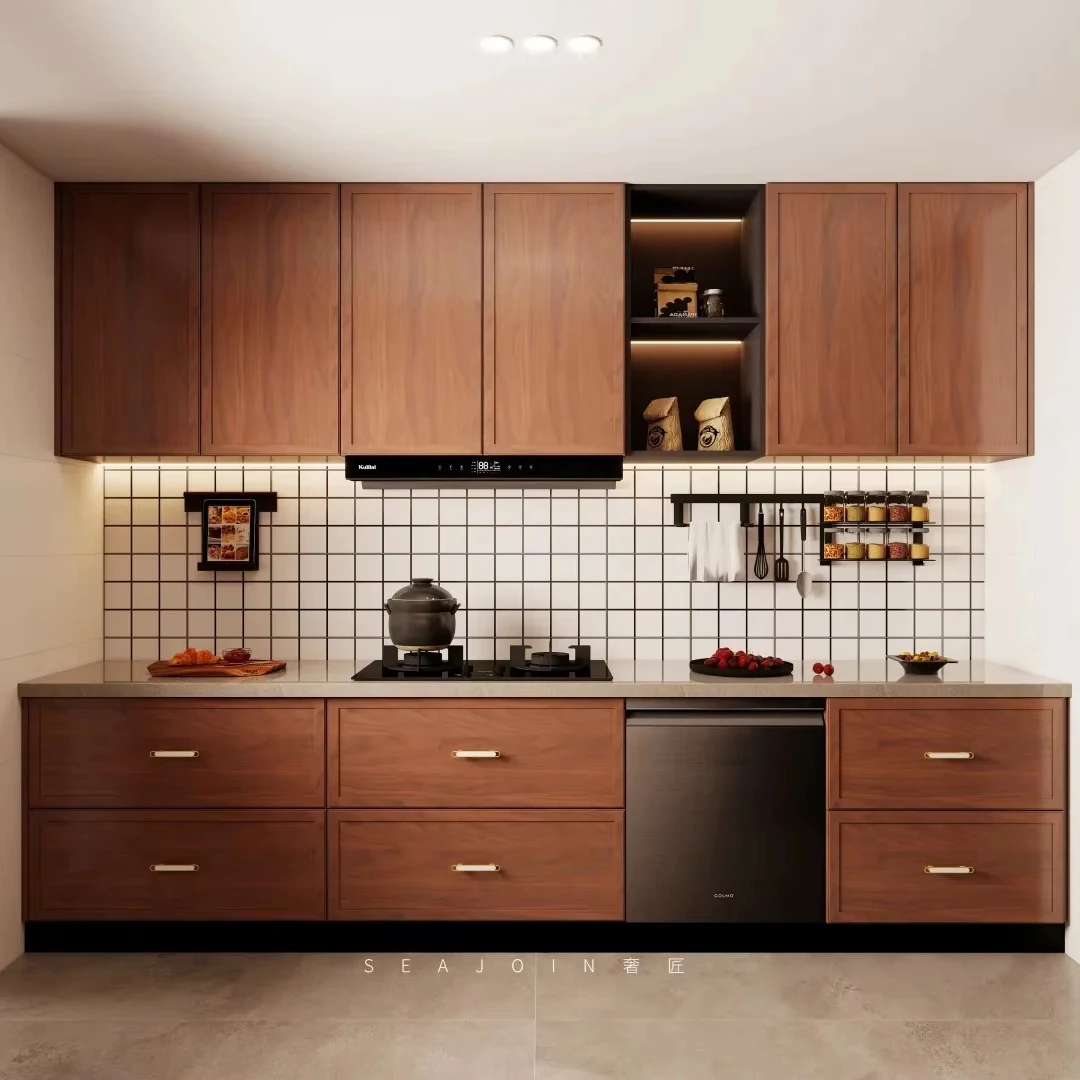Durable Eco-friendly Modular Melamine Kitchen Cabinet Set With Faucet Drawer Basket Waterproof Scratch Resistant 5 Year Warranty