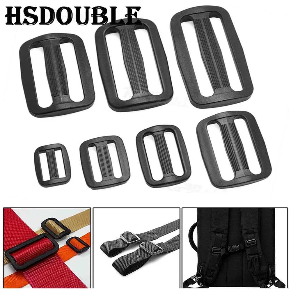 10 Pcs/Pack 15-50mmWebbing Plastic Curve Slider Tri-Glide Adjust Tri-ring Buckles Backpack Straps Black