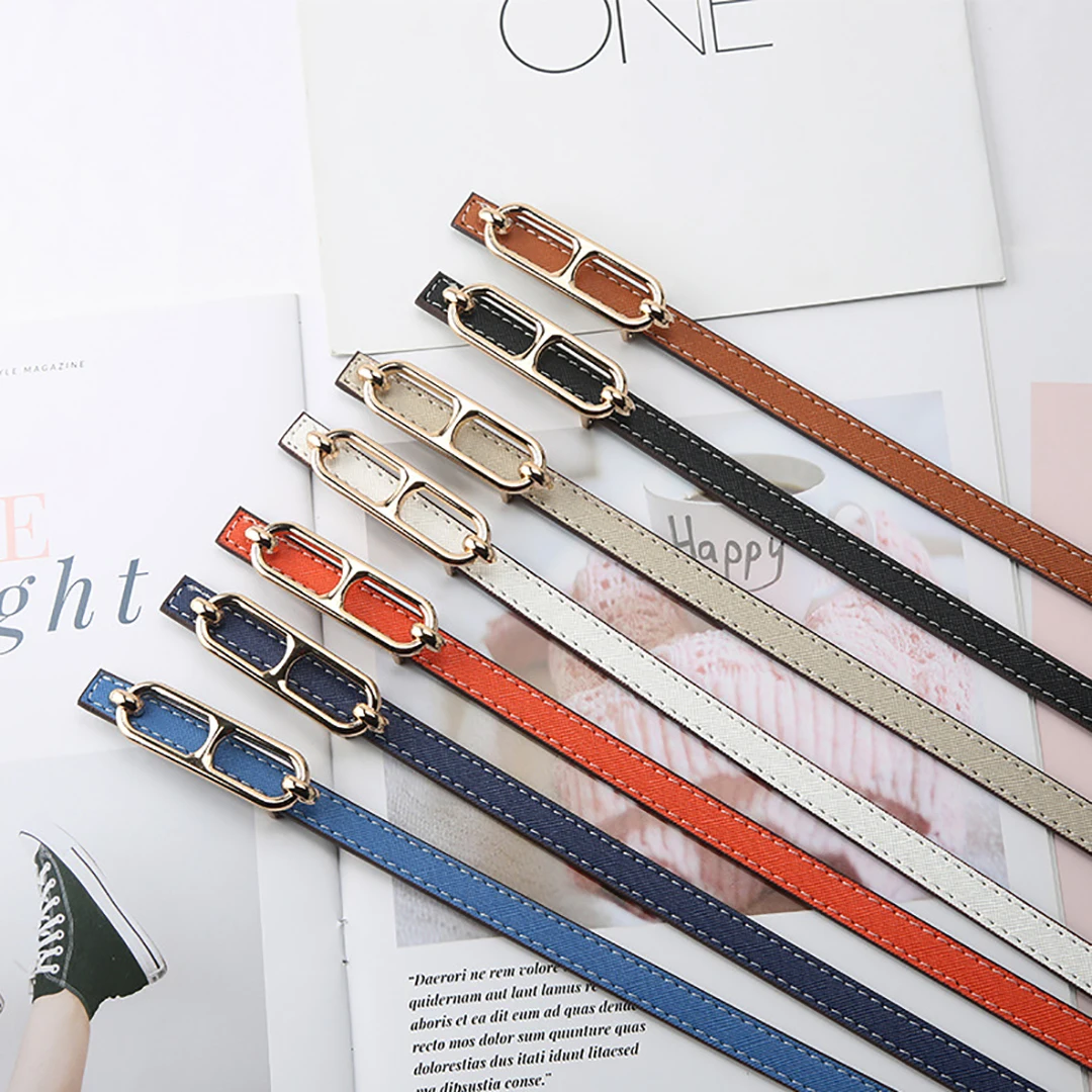 

Metal Buckle Belt Women Multi-Color Thin Belts Pu Leather Waistband For Dress Sweater Jean Vintage Strap Female