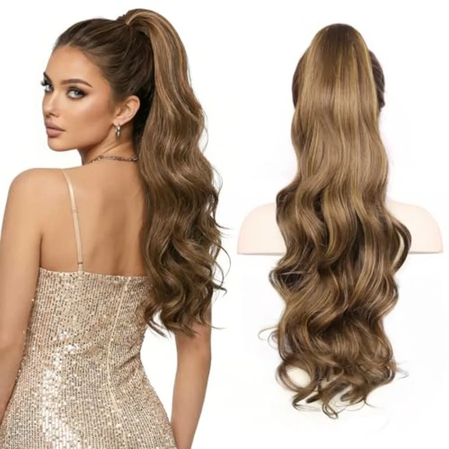 

Clip on Ponytail for Women 26 Inch Wavy, Long Ponytail Extension with Claw Clip, Soft Hair Extensions Ponytail for Wedding Gues